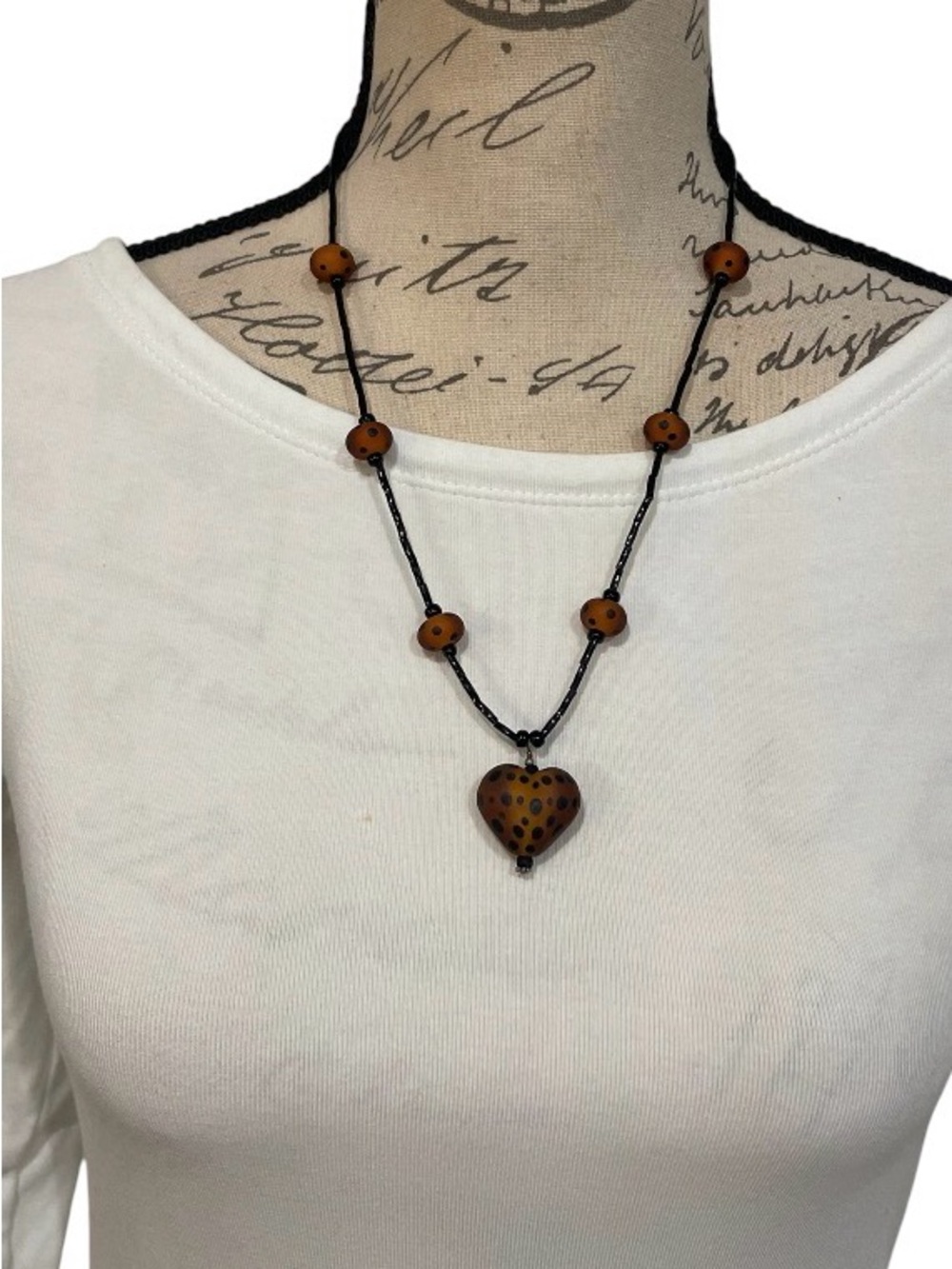 Artisan Lampwork Frosted Glass Heart Pendant Necklace – 22” Boho Statemen